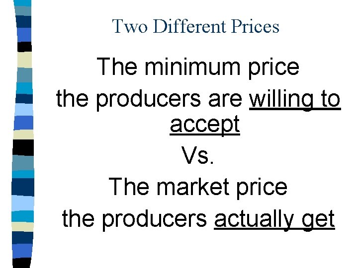 Two Different Prices The minimum price the producers are willing to accept Vs. The