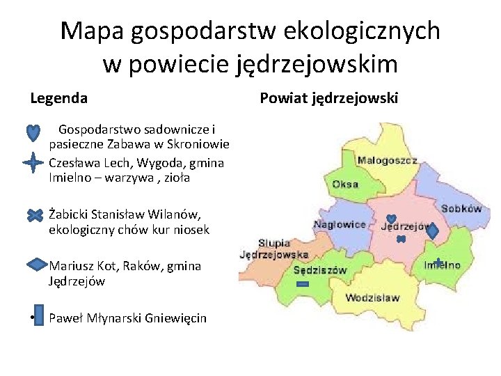 Mapa gospodarstw ekologicznych w powiecie jędrzejowskim Legenda Gospodarstwo sadownicze i pasieczne Zabawa w Skroniowie