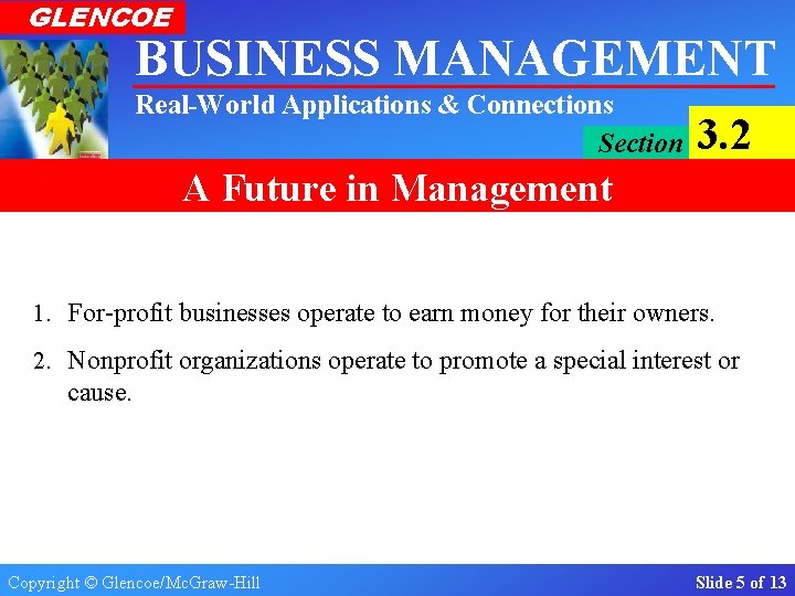 GLENCOE BUSINESS MANAGEMENT Real-World Applications & Connections Section 3. 2 A Future in Management