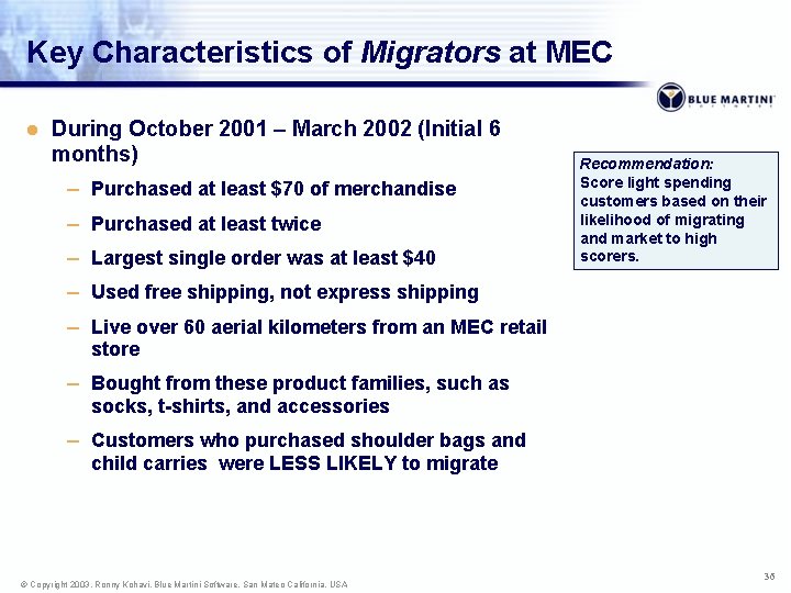 Key Characteristics of Migrators at MEC l During October 2001 – March 2002 (Initial