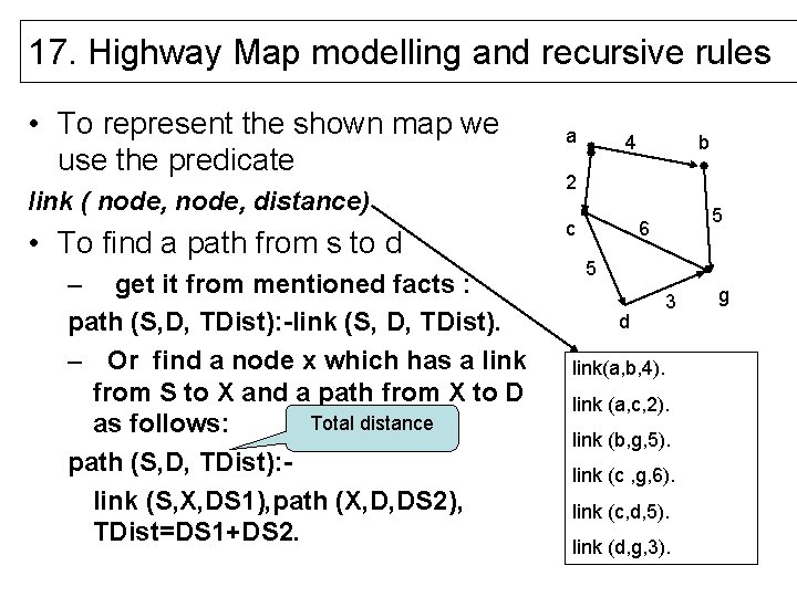 17. Highway Map modelling and recursive rules • To represent the shown map we