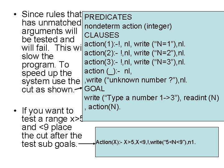  • Since rules that PREDICATES has unmatched nondeterm action (integer) arguments will CLAUSES