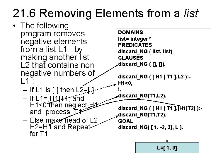 21. 6 Removing Elements from a list • The following program removes negative elements