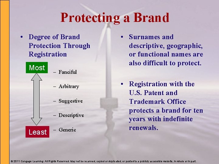Protecting a Brand • Degree of Brand Protection Through Registration Most – Fanciful –