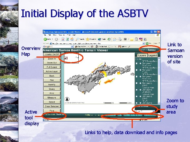 Initial Display of the ASBTV Overview Map Active tool display Link to Samoan version
