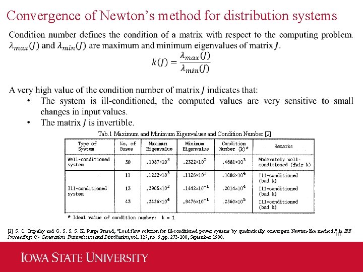 Convergence of Newton’s method for distribution systems Tab. 1 Maximum and Minimum Eigenvalues and
