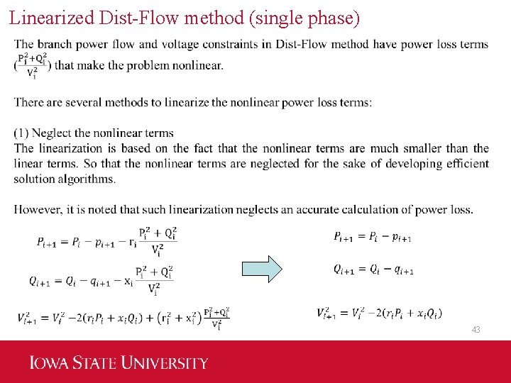 Linearized Dist-Flow method (single phase) 43 