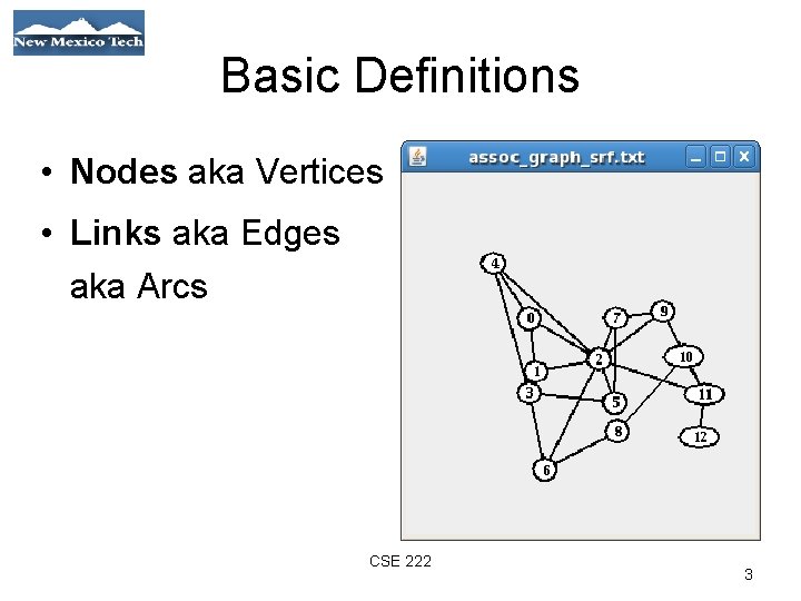 Basic Definitions • Nodes aka Vertices • Links aka Edges aka Arcs 01/21/09 CSE