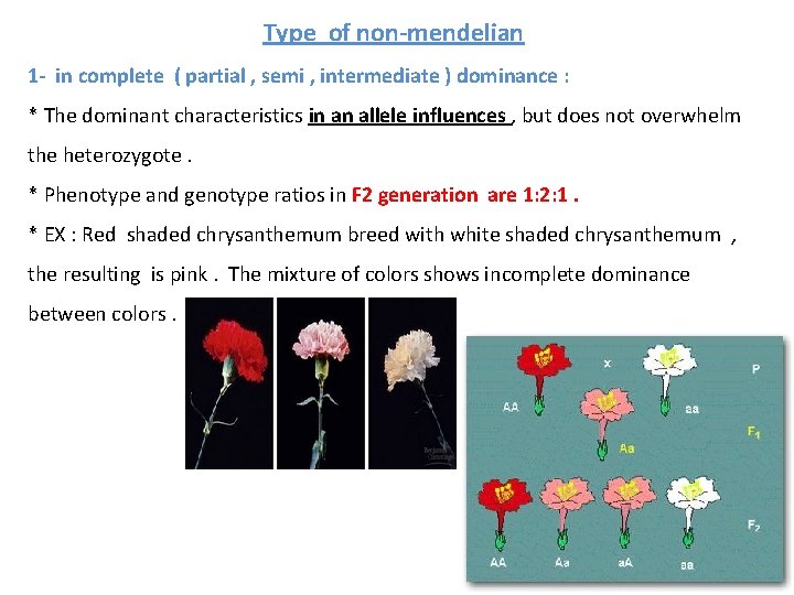 Type of non-mendelian 1 - in complete ( partial , semi , intermediate )