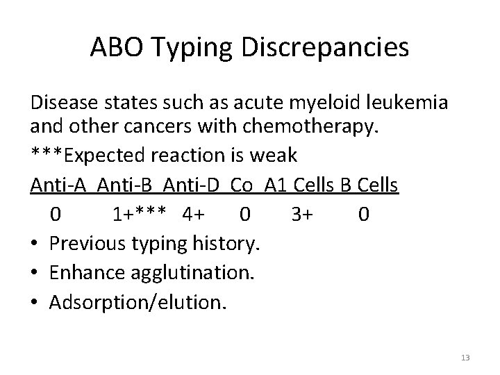 ABO Typing Discrepancies Disease states such as acute myeloid leukemia and other cancers with