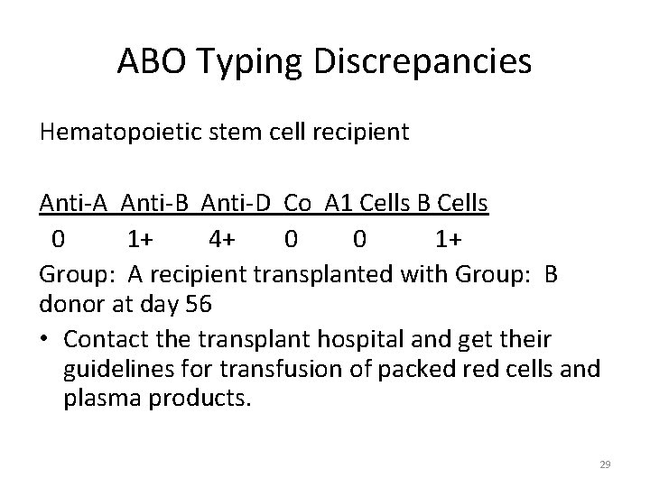 ABO Typing Discrepancies Hematopoietic stem cell recipient Anti-A Anti-B Anti-D Co A 1 Cells