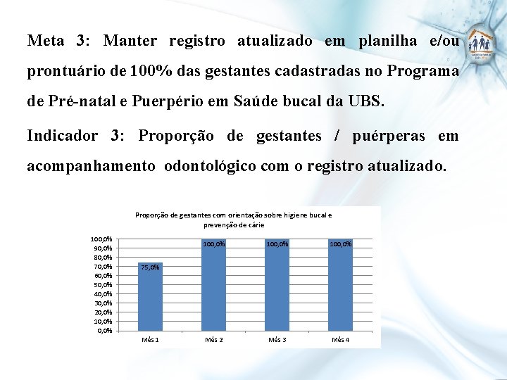 Meta 3: Manter registro atualizado em planilha e/ou prontuário de 100% das gestantes cadastradas