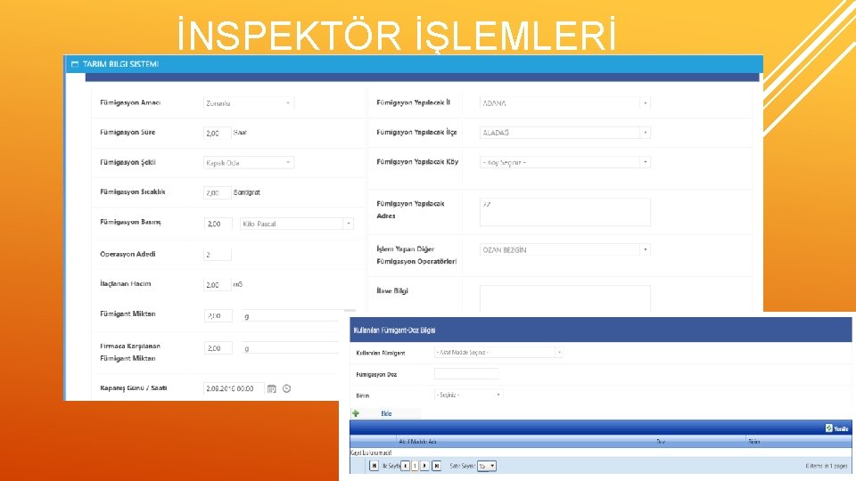 İNSPEKTÖR İŞLEMLERİ 