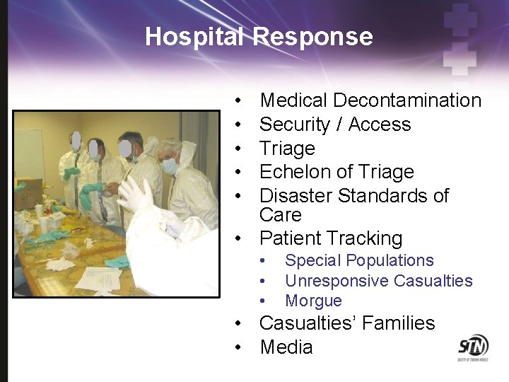 Hospital Response • • • Medical Decontamination Security / Access Triage Echelon of Triage