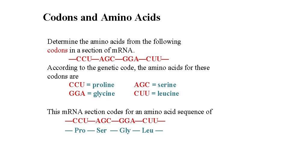 Codons and Amino Acids Determine the amino acids from the following codons in a