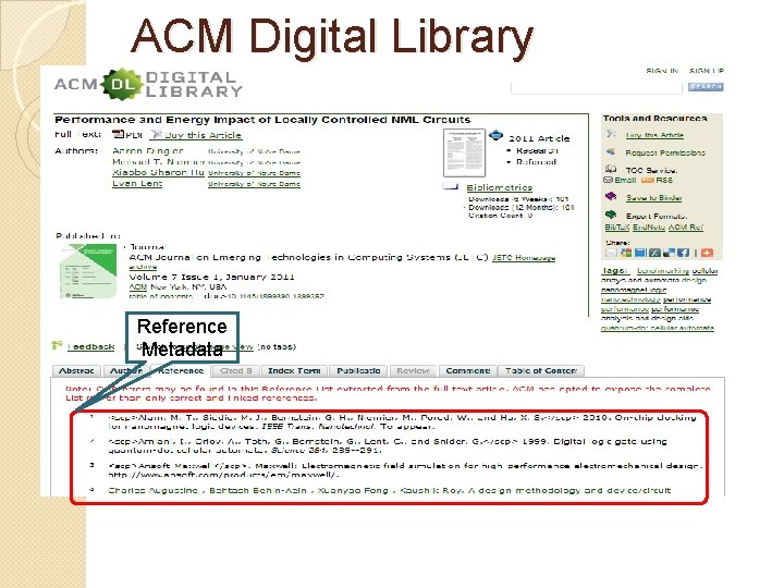 ACM Digital Library Reference Metadata 