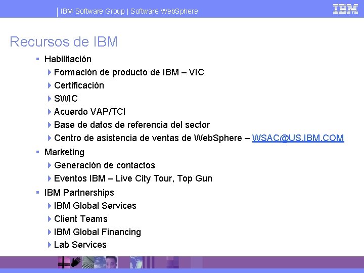 IBM Software Group | Software Web. Sphere Recursos de IBM § Habilitación 4 Formación