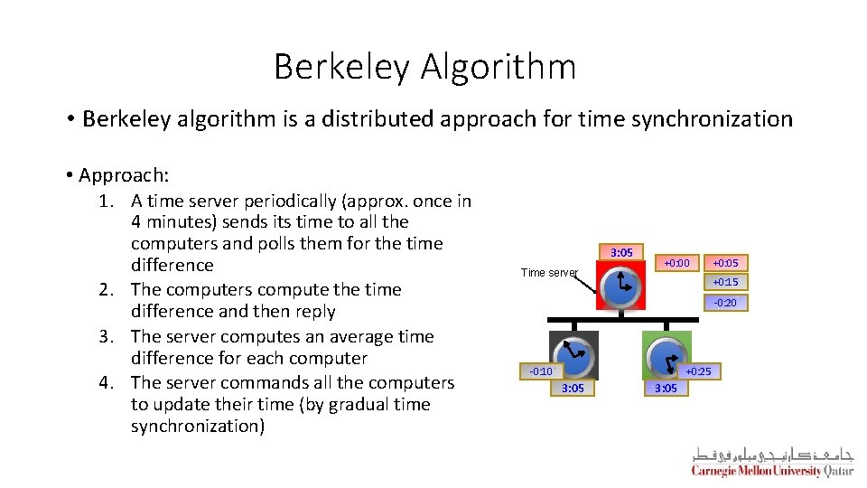 Berkeley Algorithm • Berkeley algorithm is a distributed approach for time synchronization • Approach: