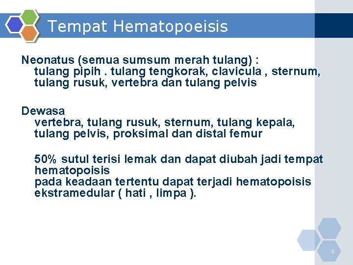 Tempat Hematopoeisis Neonatus (semua sumsum merah tulang) : tulang pipih. tulang tengkorak, clavicula ,