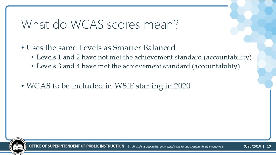 What do WCAS scores mean? • Uses the same Levels as Smarter Balanced •
