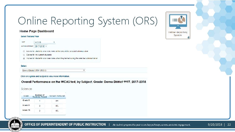 Online Reporting System (ORS) 9/20/2018 | 22 