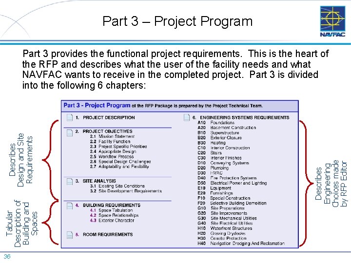 Part 3 – Project Program 36 Describes Engineering Choices made by RFP Editor Tabular