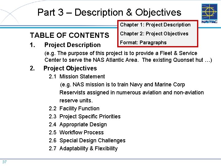 Part 3 – Description & Objectives Chapter 1: Project Description TABLE OF CONTENTS Chapter