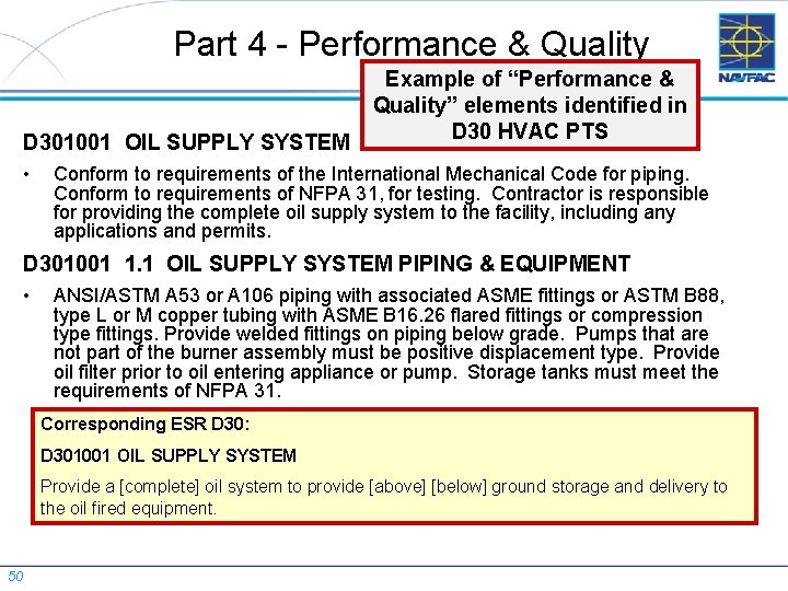 Part 4 - Performance & Quality D 301001 OIL SUPPLY SYSTEM • Example of