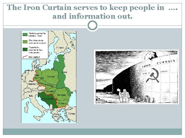 The Iron Curtain serves to keep people in …. and information out. 