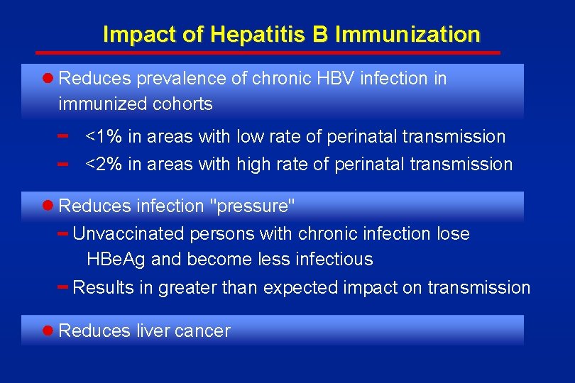 Impact of Hepatitis B Immunization Reduces prevalence of chronic HBV infection in immunized cohorts