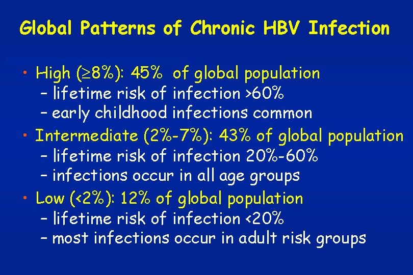 Global Patterns of Chronic HBV Infection • High ( 8%): 45% of global population