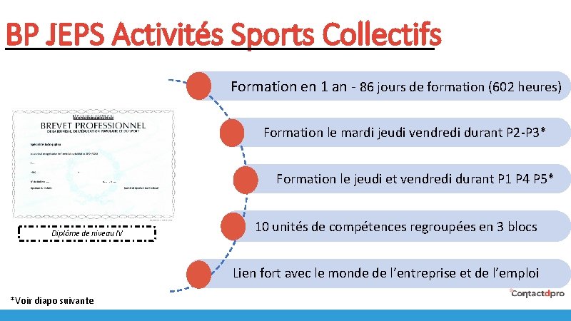 BP JEPS Activités Sports Collectifs Formation en 1 an - 86 jours de formation