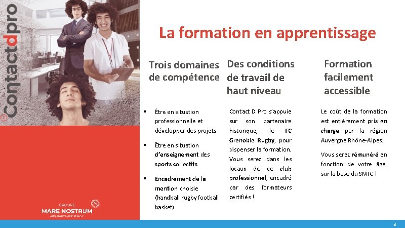 La formation en apprentissage Trois domaines Des conditions de compétence de travail de haut