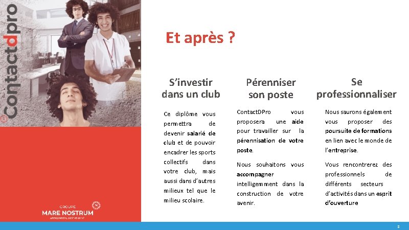 Et après ? S’investir dans un club Pérenniser son poste Se professionnaliser Ce diplôme