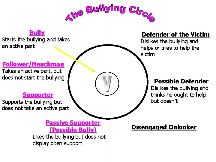 Bully Starts the bullying and takes an active part Defender of the Victim Dislikes