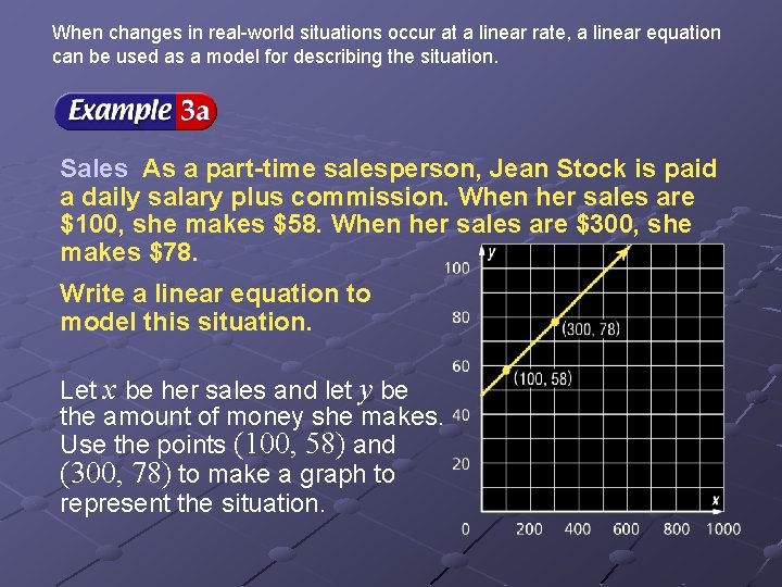 When changes in real-world situations occur at a linear rate, a linear equation can