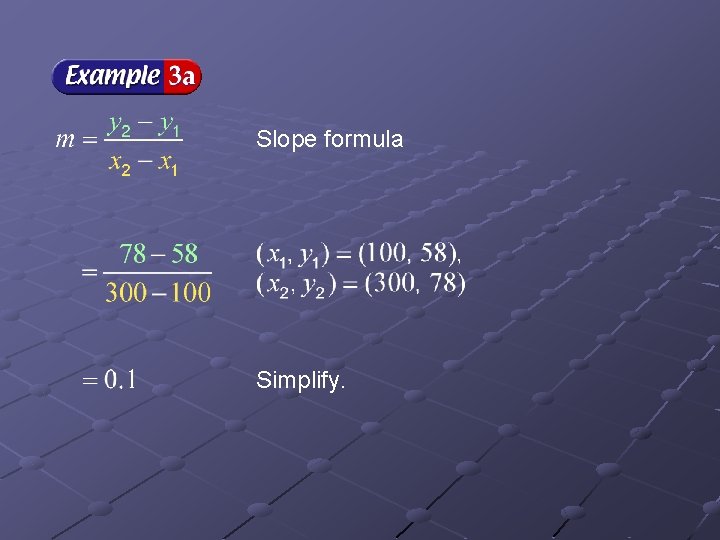 Slope formula Simplify. Slope formula Simplify.