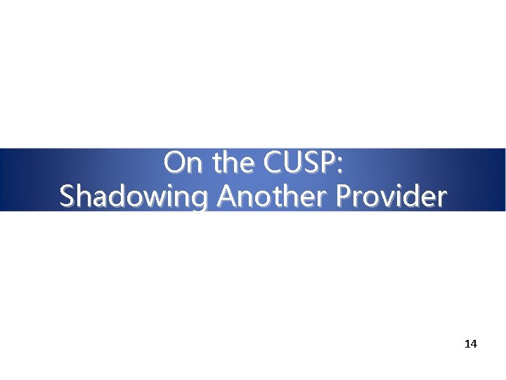 On the CUSP: Shadowing Another Provider 14 