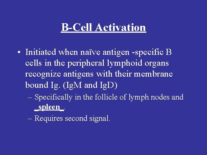 B-Cell Activation • Initiated when naïve antigen -specific B cells in the peripheral lymphoid