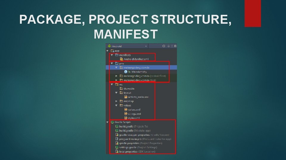 PACKAGE, PROJECT STRUCTURE, MANIFEST 