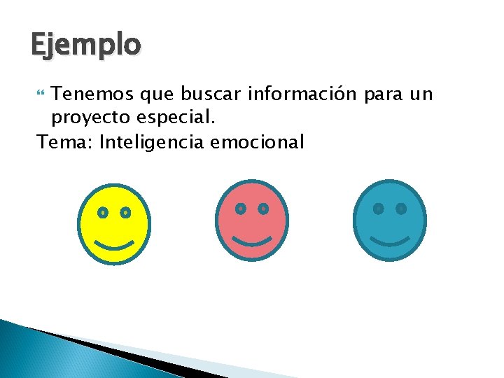 Ejemplo Tenemos que buscar información para un proyecto especial. Tema: Inteligencia emocional 