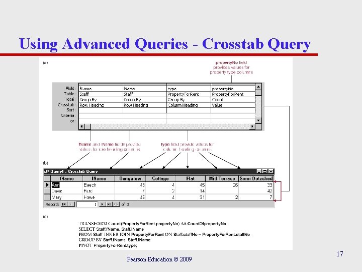 Using Advanced Queries - Crosstab Query Pearson Education © 2009 17 