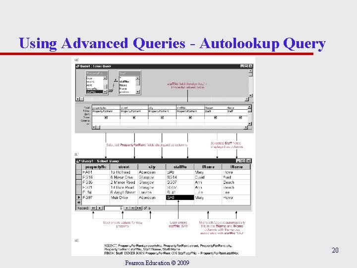 Using Advanced Queries - Autolookup Query 20 Pearson Education © 2009 
