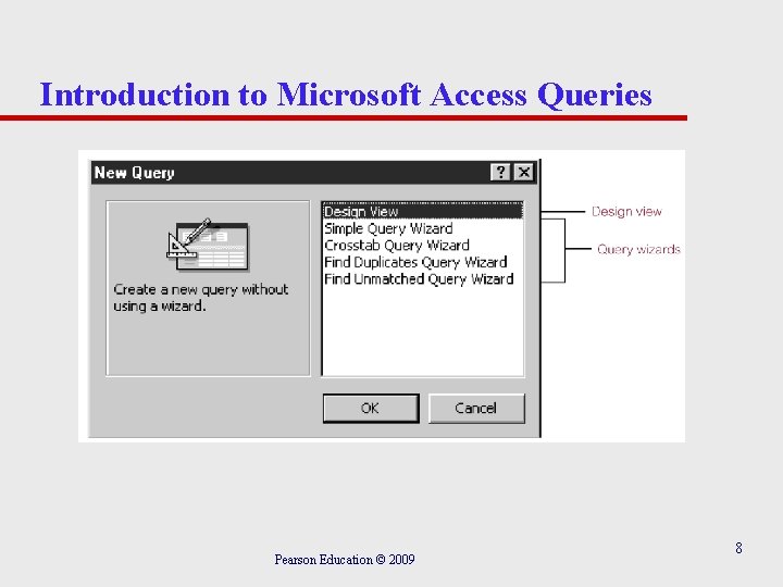 Introduction to Microsoft Access Queries Pearson Education © 2009 8 