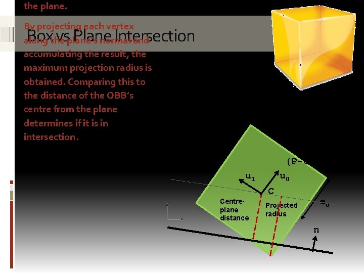 the plane. By projecting each vertex along the plane’s normal and accumulating the result, the plane. By projecting each vertex along the plane’s normal and accumulating the result,
