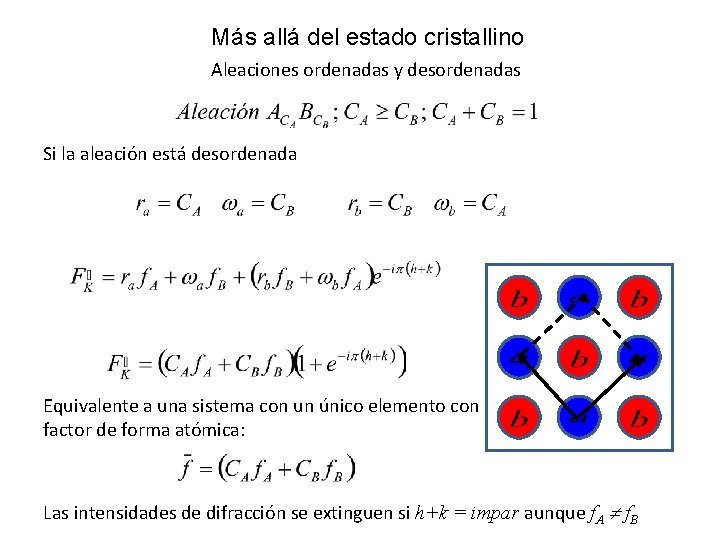 Más allá del estado cristallino Aleaciones ordenadas y desordenadas Si la aleación está desordenada