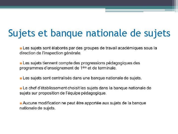 Sujets et banque nationale de sujets 