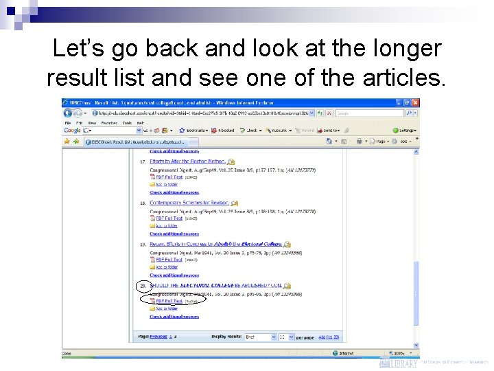 Let’s go back and look at the longer result list and see one of