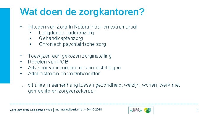 Wat doen de zorgkantoren? • Inkopen van Zorg In Natura intra- en extramuraal • Wat doen de zorgkantoren? • Inkopen van Zorg In Natura intra- en extramuraal •