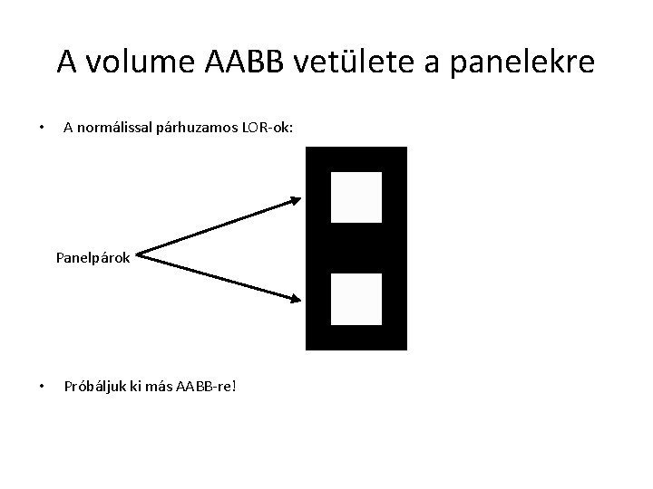 A volume AABB vetülete a panelekre • A normálissal párhuzamos LOR-ok: Panelpárok • Próbáljuk